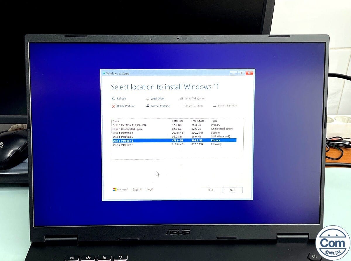 ASUS FX610J 윈도우11 설치중 로딩화면 진행